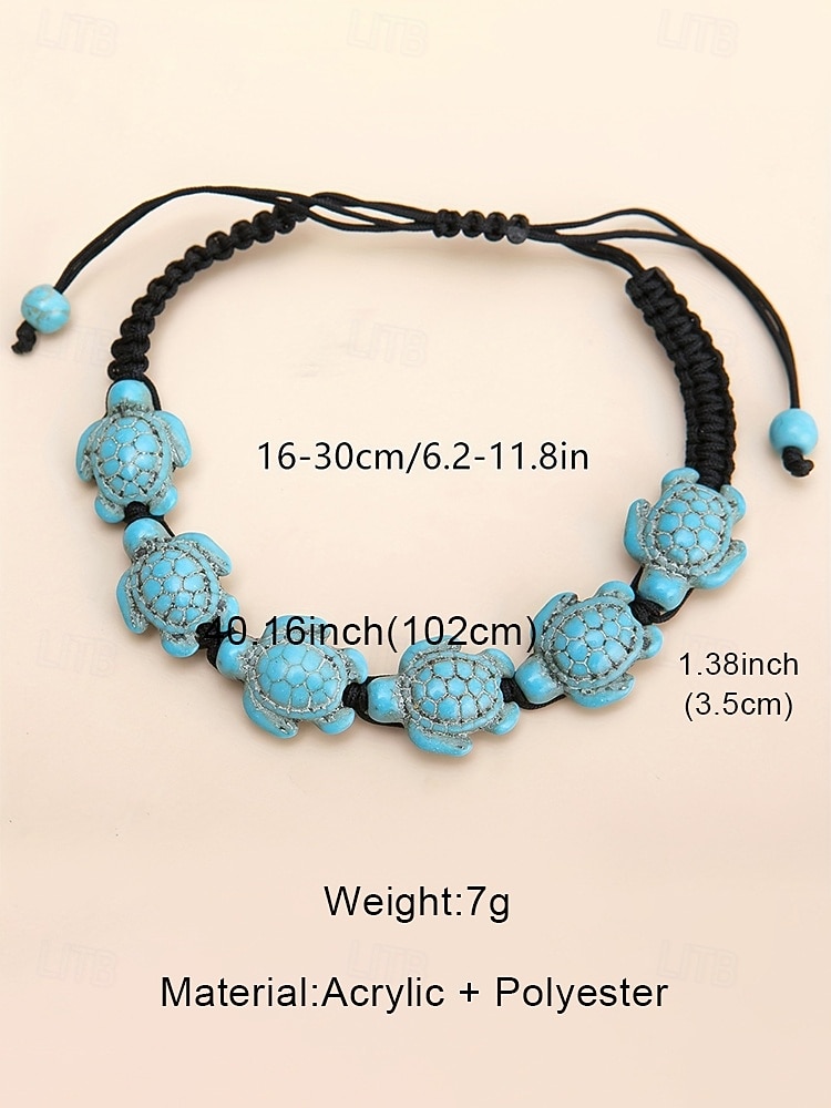 Men's Bohemian Resin Turtle Beaded Adjustable Pull Cord Bracelet, Handmade Beach Vacation & Casual Daily Wear Accessory 2026 - $7.99 –P7