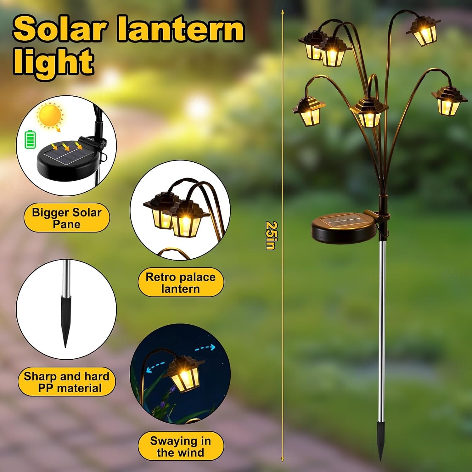1 PC Solar Palace Lights Outdoor Garden, Solar Swaying Pathway Stake Lights with 8 Modes Waterproof for Yard Lawn Patio Landscape Decor 2026 - $17.99 –P1