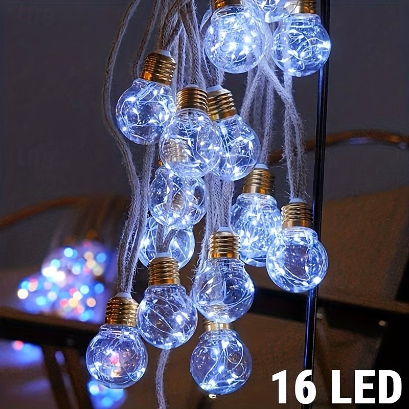 2026年 ソーラー式屋外ストリングライト 8m 16個のLED レトロ麻ロープ電球 フェアリーライト 8モード ソーラー式中庭ライト 防水仕様 別荘、庭、中庭、木、キャンプ、カフェ、休日の雰囲気作りに最適  コレクション – $43.99 –P13