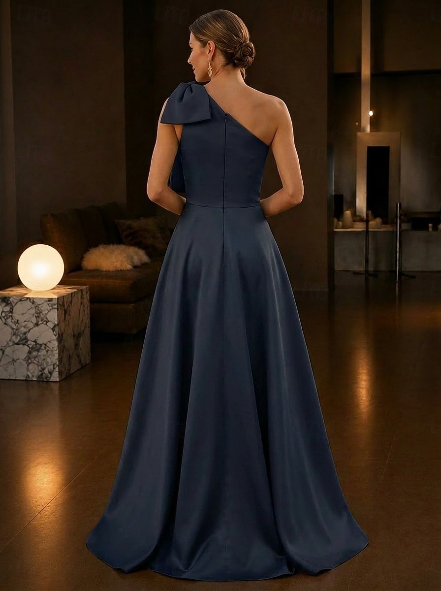 Linea ad A Lunghezza al pavimento Abito da Sera Abito formale Elegante Brillanti Floreale Senza Maniche Monospalla Festa in giardino Matrimonio Raso Tulle con Fiocco/Fiocchi Perline ricamate del 2026 a $171.99 –P3