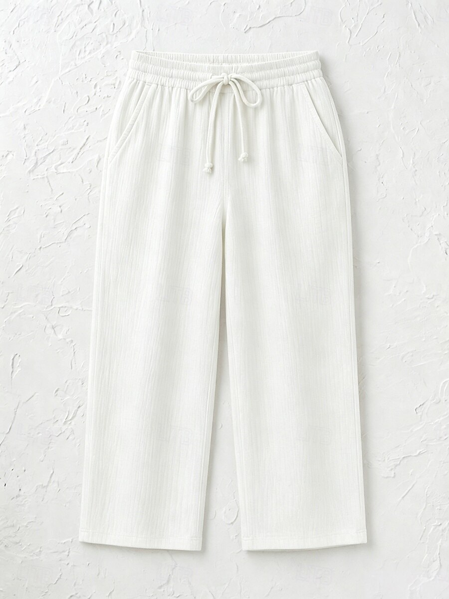Women's Cotton Linen Shorts Capri Pants Chinos Summer Shorts Vacation Streetwear Casual Knee Length Medium Waist Plain Drawstring Pocket Comfortable Breathable Inelastic Daily Outdoor Street 2026 - $22.99 –P3