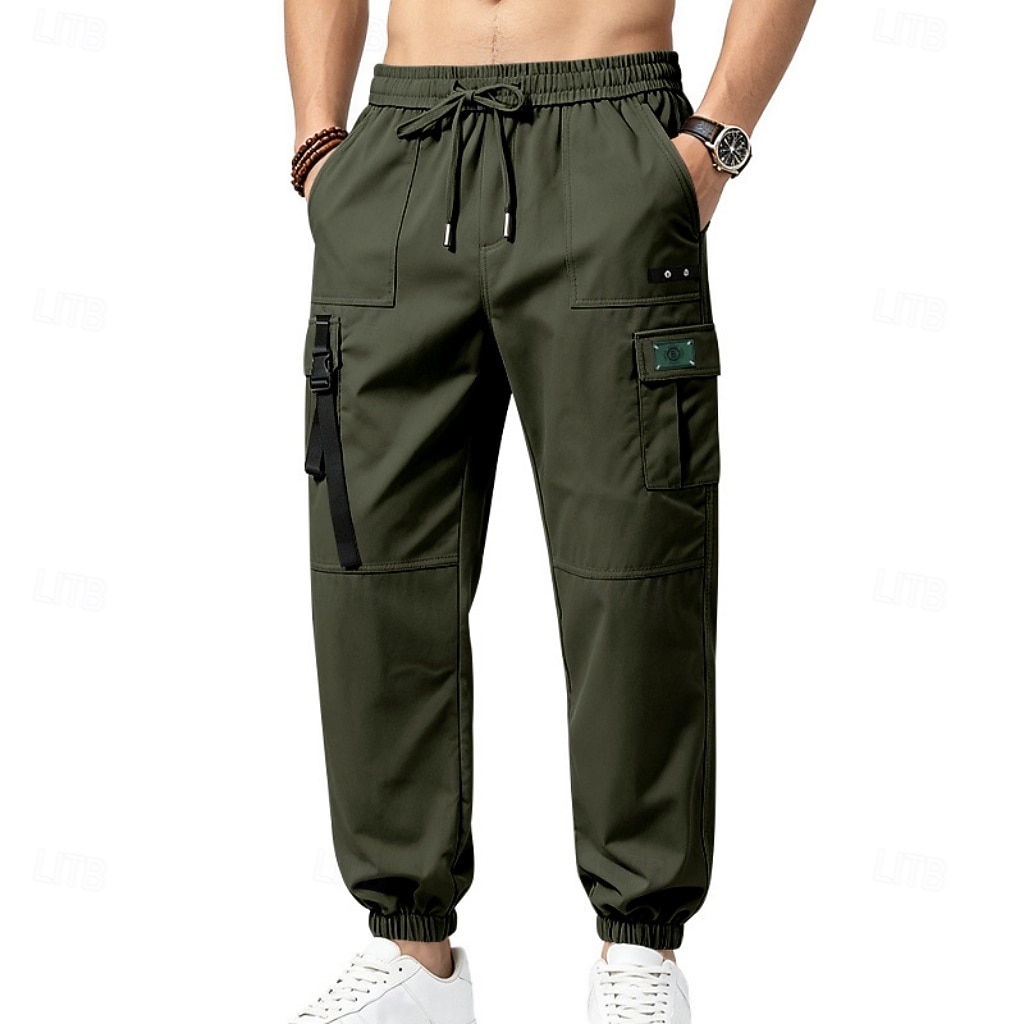 Per uomo Pantaloni Cargo Joggers Pantaloni Coulisse Elastico in vita Multi-tasche Tinta unica Antivento Comodità Quotidiano All'aperto Ferie Streetwear Elegante Cachi Nero Inelastico del 2026 a $29.99 –P14
