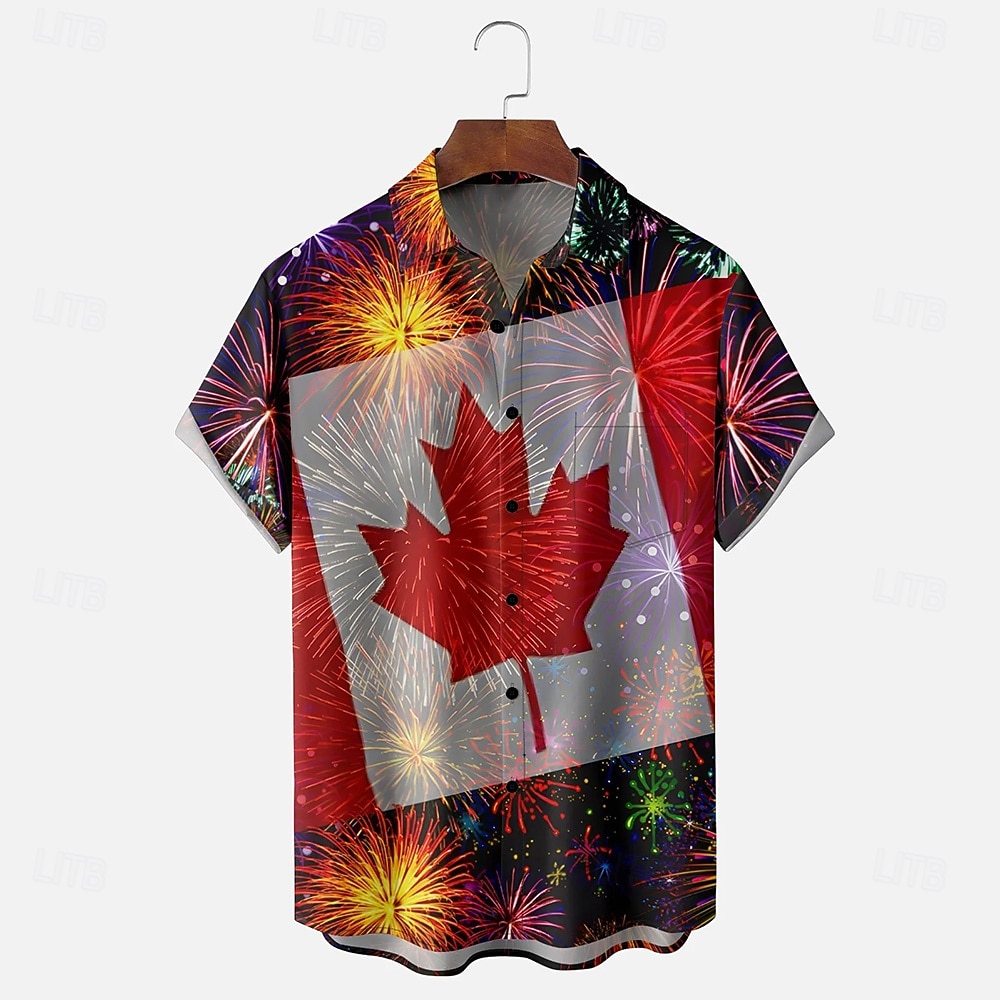 Canada Day Men's Maple Leaf Fireworks National Flag Shirt Summer Shirt Button Up Shirt Short Sleeve Patriotic Outdoor Holiday Summer Spring Turndown 3D Print Collared Shirts Front One Pocket Red 1 Red 2026 - $25.99 –P4