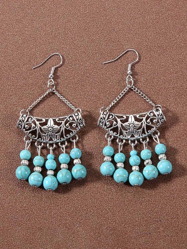 Statement-Ohrringe aus türkisfarbener Legierung im Boho-Stil für Damen, vielseitig kombinierbar, übergroße Hängeohrringe für Strandurlaub, Sommerreisen und den Alltag. 2026 - $7.99 –P12