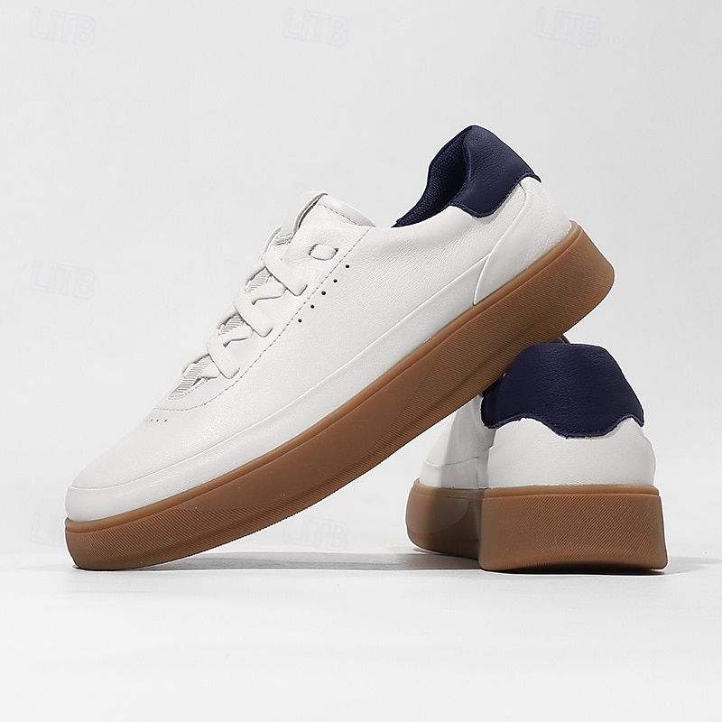 Weiße, flache Herren-Sneaker zum Schnüren, lässige, minimalistische Laufschuhe mit gepolsterter Gummisohle für Alltag, Reisen, Pendeln und Wochenendausflüge. 2026 - $64.99 –P1