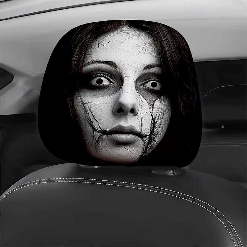 Conjunto de 2/4 capas engraçadas e assustadoras para encosto de cabeça de carro, com design de rosto horripilante. Ideal para pegadinhas nos bancos dianteiros, Halloween ou como presente de brincadeira. Capa de assento automotiva durável e elástica. de 2026 por $9.99 –P2