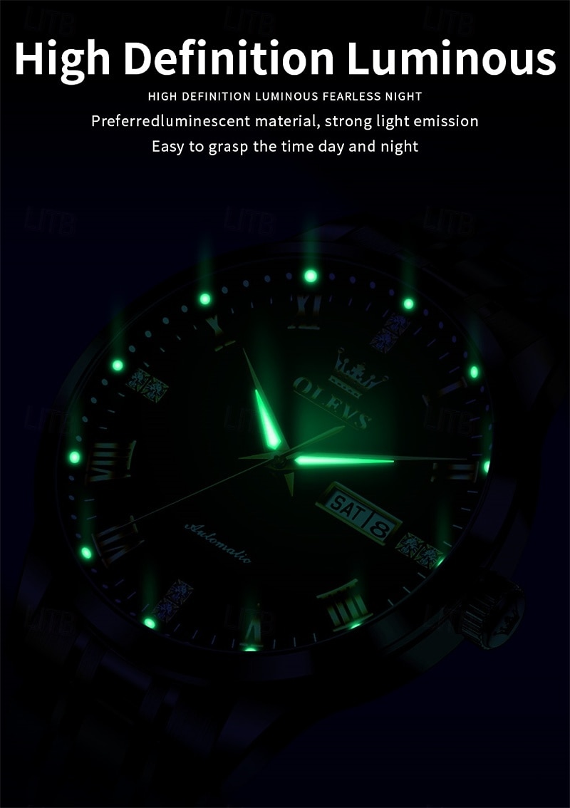 OLEVS Men's Automatic Mechanical Watch, Luxury Stainless Steel Business Dress Watch for Men, Self Winding Wristwatch with Day Date, Waterproof Luminous Diamond Roman Numerals Black Dial Gift Box 2026 - $81.99 –P10