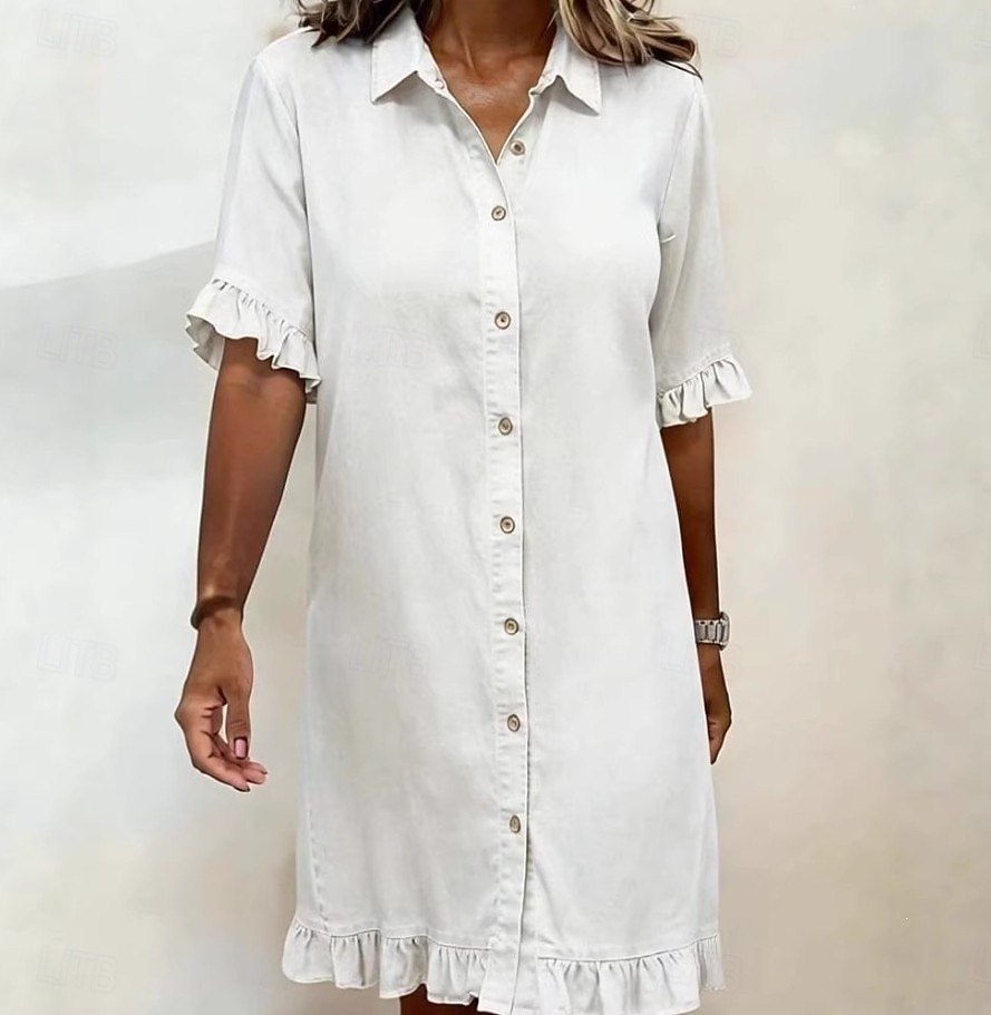Dames Mini-jurk Hemdjurk Zonnejurk Witte jurk Zomerjurk Vakantie Casual Strandstijl Dagelijks Feestdagen Zomerjurk Effen Korte mouw Revers blauw Zwart Wit Zomer Lente 2026 - $32.99 –P3