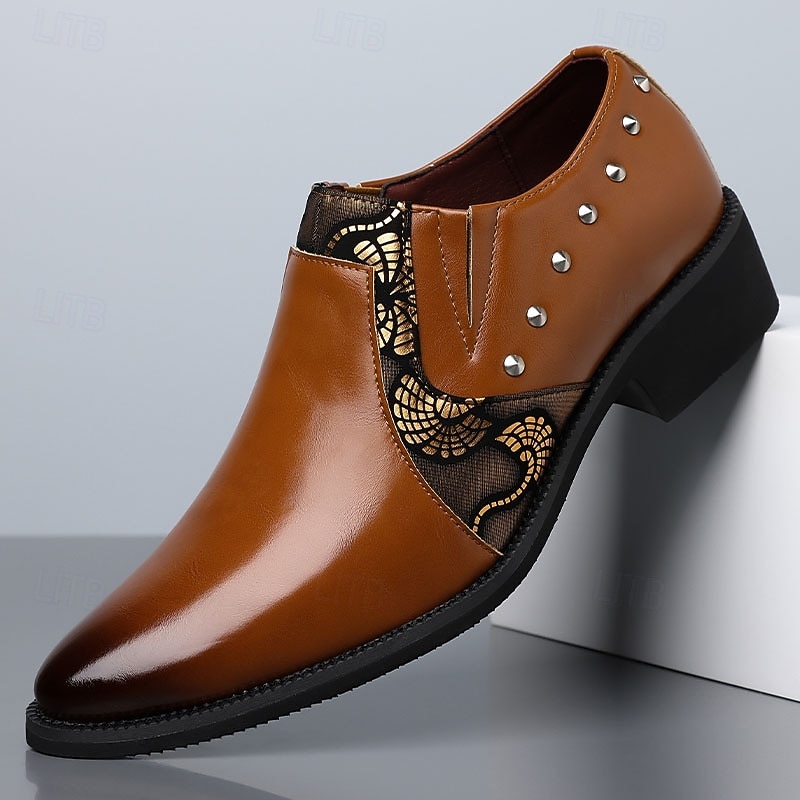 Men's Brown Side-Cut Derby Shoes Stud Detail Fashion Dress Shoes Elegant Statement Gentleman Footwear for Weddings, Banquets, Parties and Evening Occasion Wear 2026 - $46.99 –P1