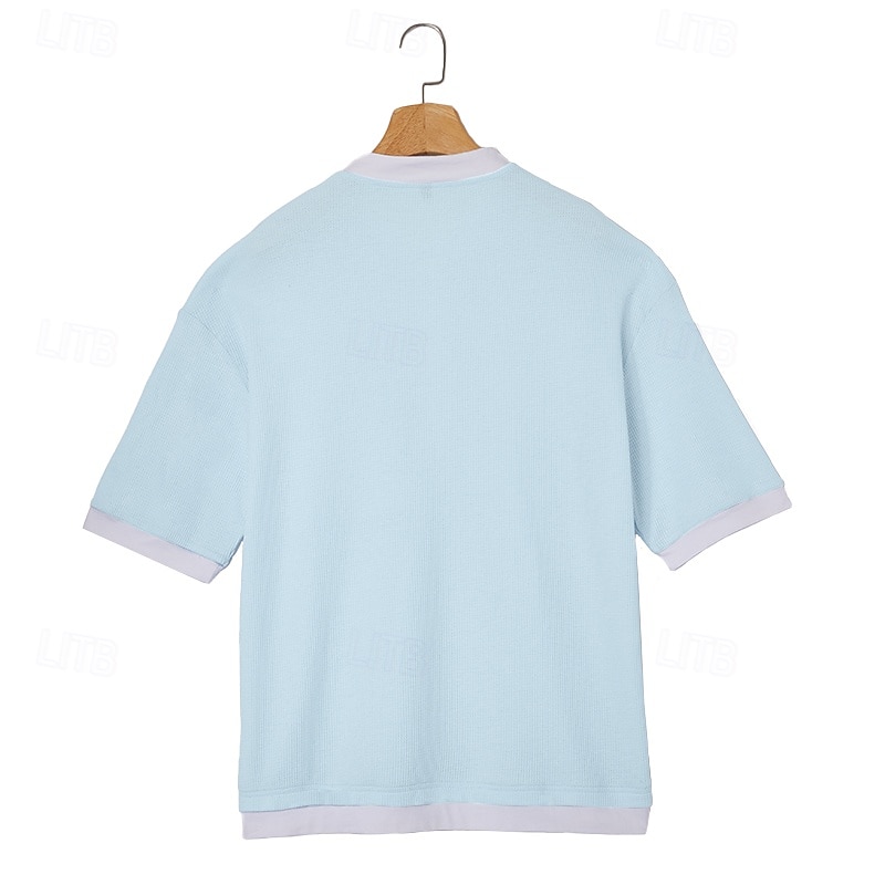 Bărbați Tricou Waffle Tee Top Manșon scurt Trage pe dreapta Jumătate cu fermoar Vară Culoare solidă Modă Designer Comfortabil Peteci Bloc de Culoare Buzunar cu Fermoar Casual Zilnic În aer liber 2026 - $22.99 –P3