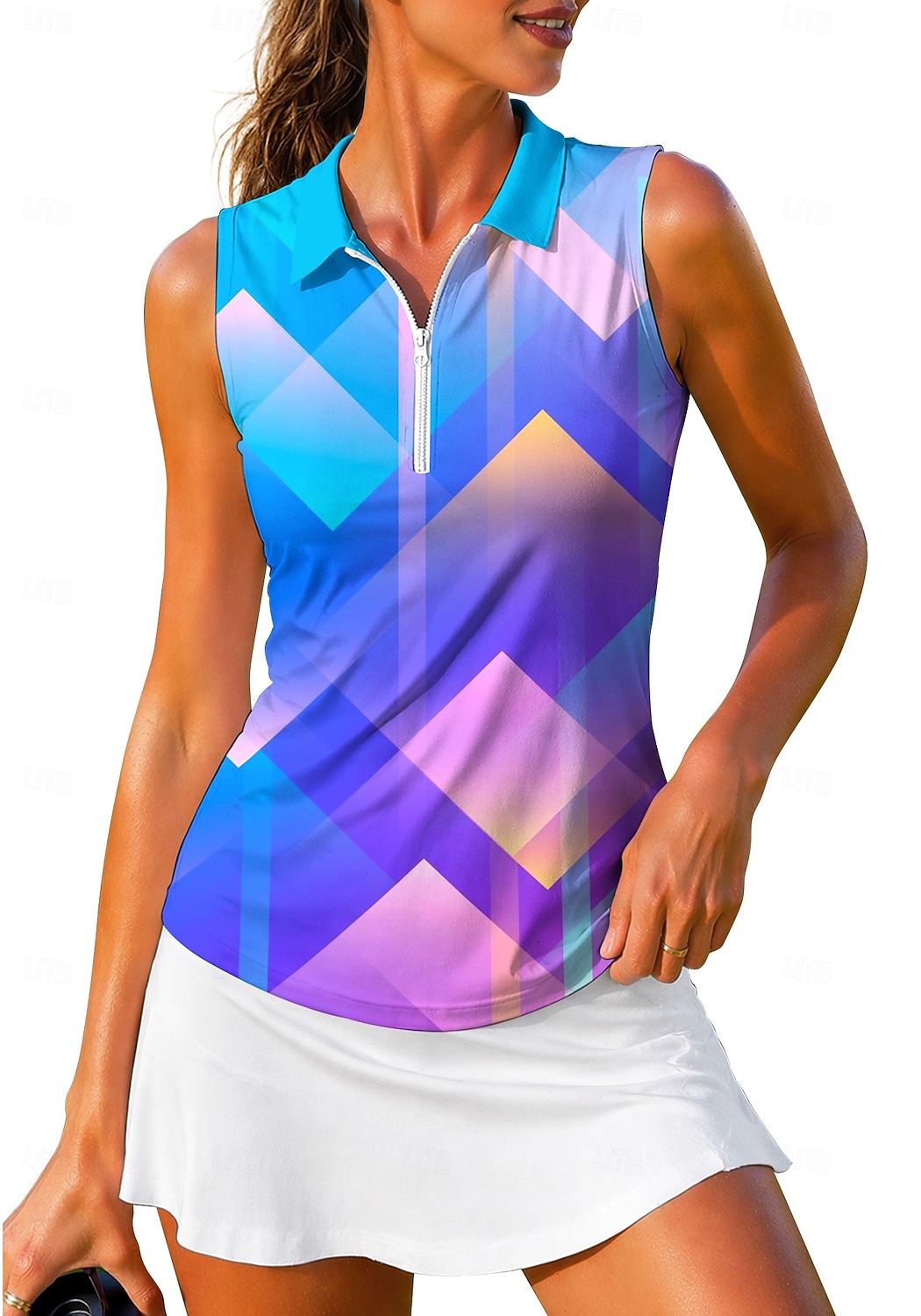 Women's Geometric Gradient Tops Sport Shirt Golf Polo Shirt Tennis Shirt Sleeveless Zipper Floral UPF50+ UV Resistant High Elasticity Moisture Wicking Breathable Tennis Golf Pickleball Collar Turndown 2026 - $20.99 –P2