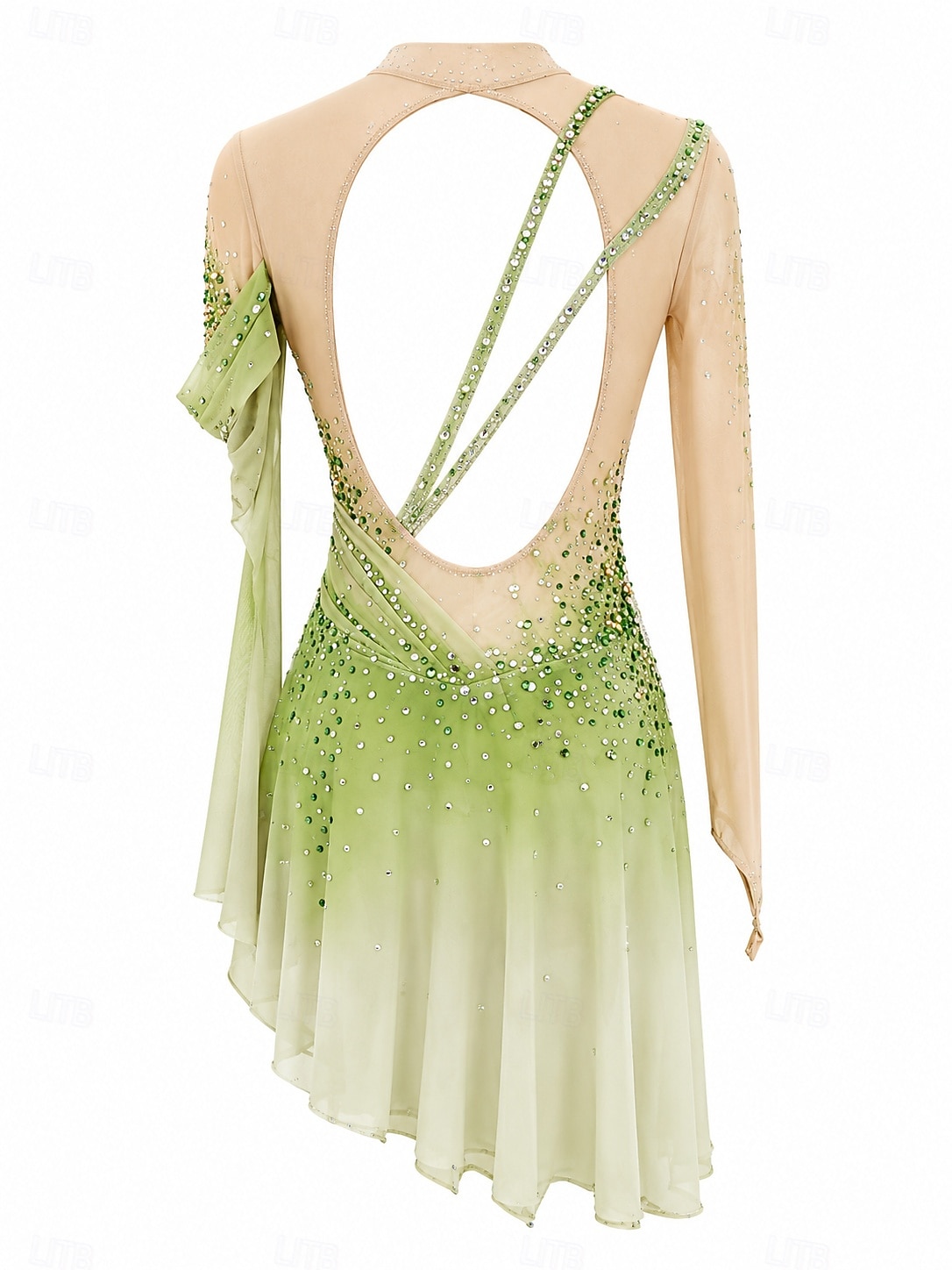 Figure Skating Dress Women's Ice Skating Skirt Dress Green+Yellow Thumbhole Open Back Spandex High Elasticity Professional Competition Skating Wear Thermal Warm Classic Crystal / Rhinestone Long 2026 - $308.59 –P2