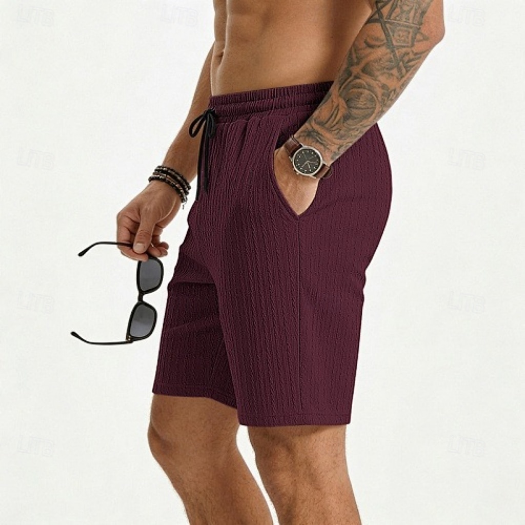 Men's Shorts Summer Shorts Beach Shorts Casual Shorts Jacquard Pocket Elastic Waist Plain Comfort Breathable Knee Length Outdoor Beach Vacation Vacation Fashion Khaki Black Micro-elastic 2026 - $21.99 –P17
