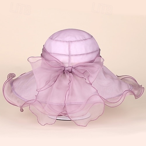 hoed Organza Zomerhoed Slappe hoed Bruiloft Elegant Romantisch Dame Met Strik Helm Hoofddeksels 2026 - $63.99 –P12