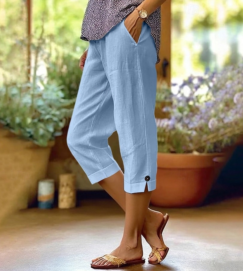 Mujer Pantalones Capri Vacaciones Básico Medio corto Alta cintura Plano Comodidad Cómodo Rígido Vacaciones Formal Ropa Cotidiana Azul marino Negro Blanco Azul Verano Primavera Holgado 2026 - $22.99 –P2