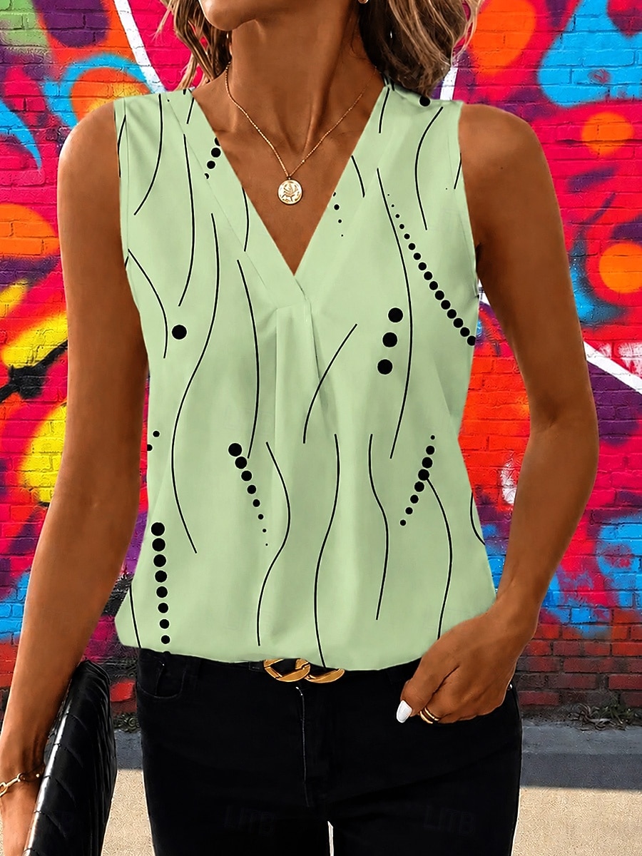 Women's Tank Top Graphic Geometric Abstract Elegant Vintage Stylish Sleeveless V Neck Crop Tops Beach Wedding Casual Daily Blue White / Black White Light Green Brown Summer Spring 2026 - $21.99 –P7