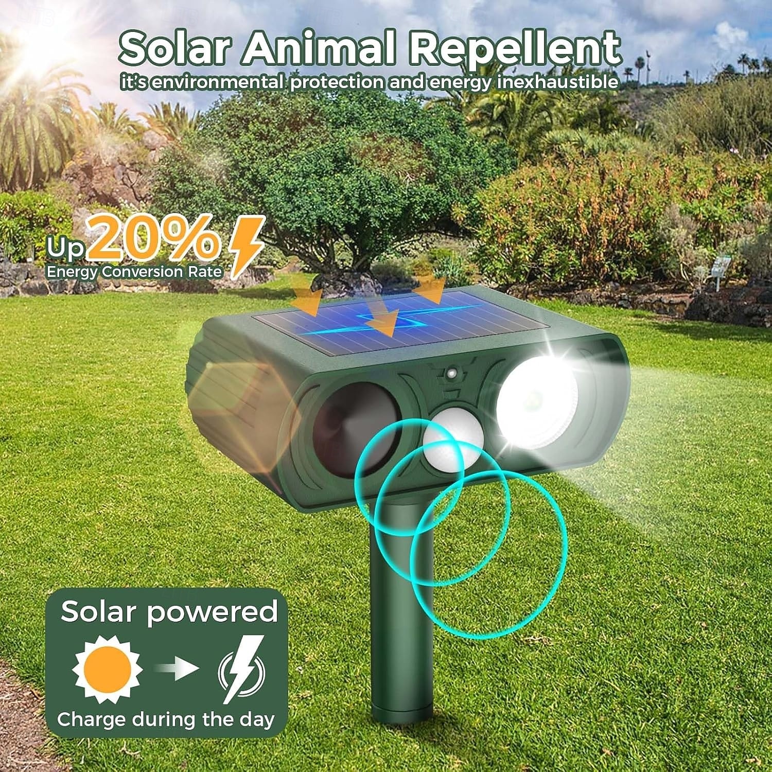 2026年 ソーラー式超音波動物撃退器、屋外用、動き感知式、鹿、リス、ウサギ、猫、犬、アライグマ、キツネ撃退器、防水、LED点滅ライト付き、庭、農場用  コレクション – $27.99 –P4