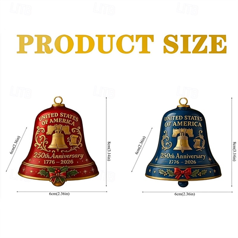 Lot de 2 cloches commémoratives du 250e anniversaire des États-Unis (1776-2026), décoration patriotique pour sapin de Noël, souvenir du semi-quincentenaire des États-Unis, coffret cadeau de Noël en de 2026 ? $14.99 –P7