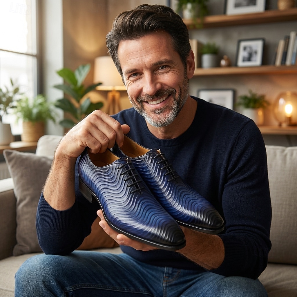 Scarpe eleganti Oxford da uomo blu navy con texture, punta affusolata, scarpe formali alla moda per gentiluomini, adatte per lavoro, matrimoni, feste serali e occasioni eleganti. del 2026 a $109.99 –P1