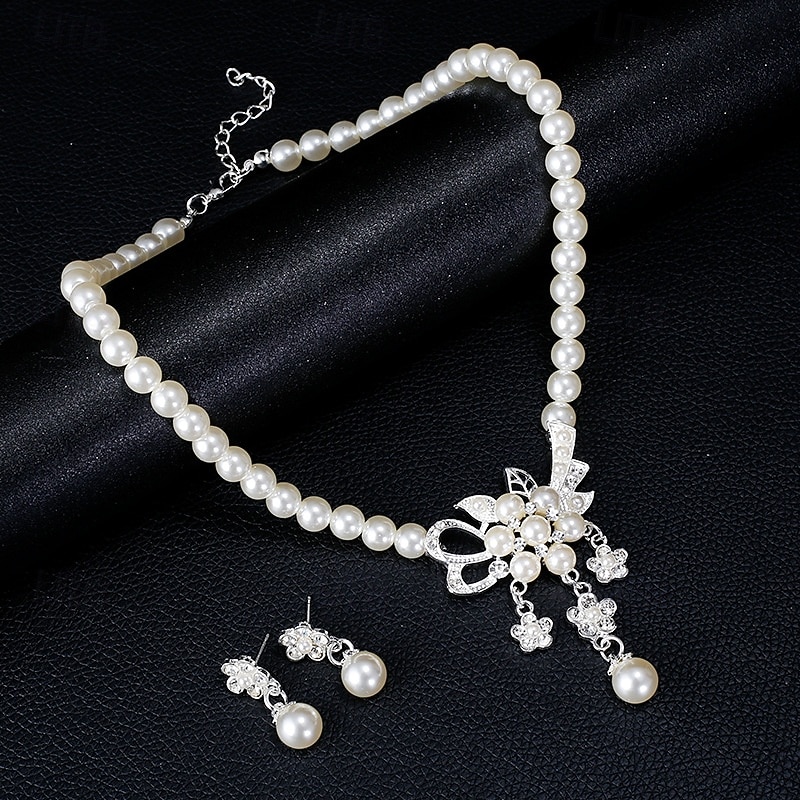 Juego de Joyas 2 Perla Perla Pendientes Collare Mujer Elegante Redondo Conjunto de joyas Para Fiesta Boda 2026 - $17.49 –P3