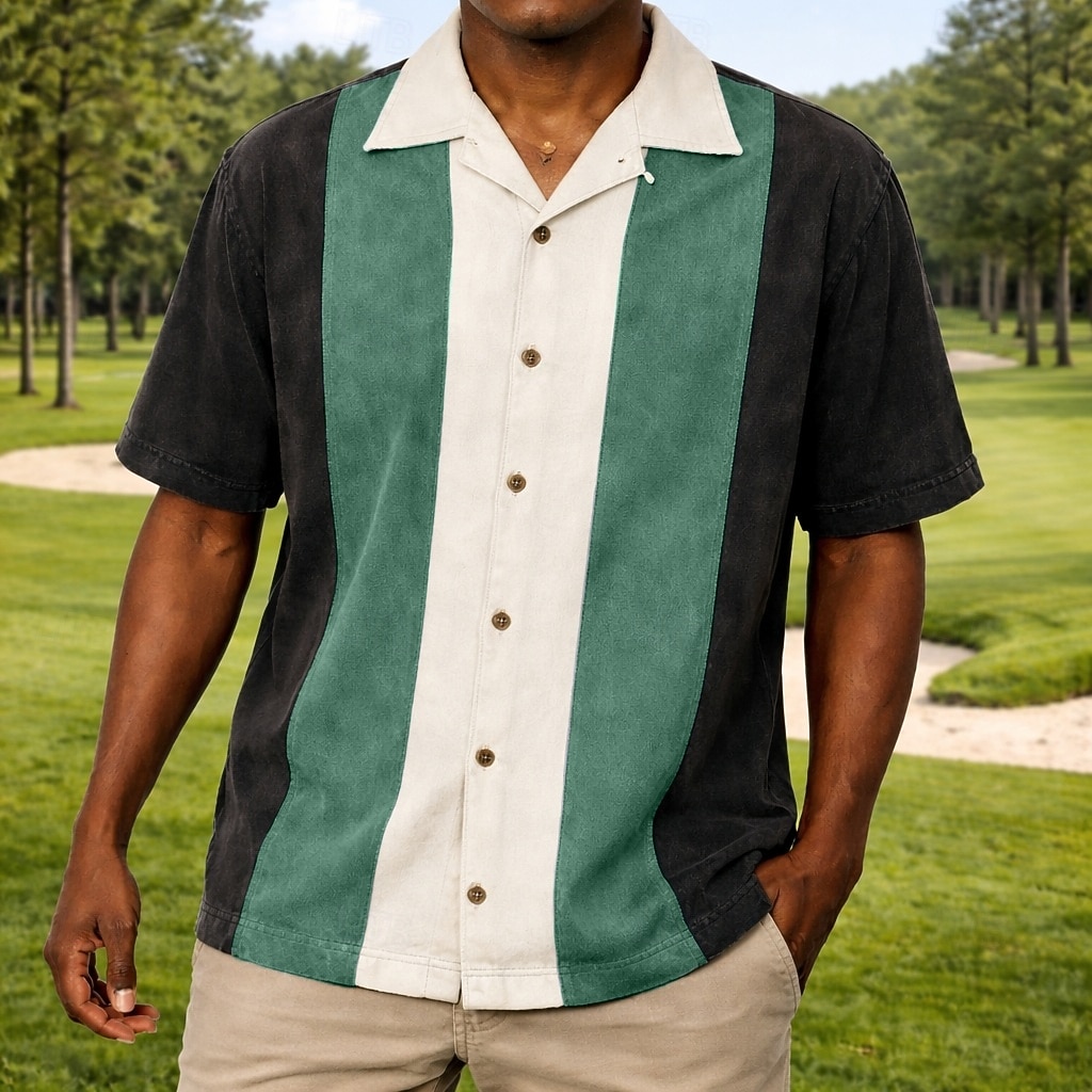 Men's Shirt Casual Shirt Button Up Shirt Garment Dyed Acid Wash Shirt Blue Burgundy Purple Green Gray Short Sleeve Vertical Stripes Cuban Collar Casual Daily Color Block Clothing Apparel Elegant 2026 - $31.99 –P4