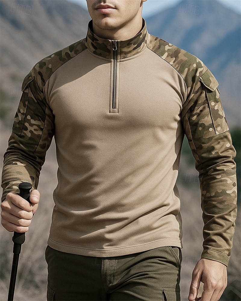 Per uomo Felpa Polo cima dell'escursionismo Manica Lunga Collo alla coreana Top Esterno Asciugatura Rapida Leggero Elastico Traspirante Primavera Autunno Zip a un quarto Pullover Poliestere Mimetico del 2026 a $24.99 –P1