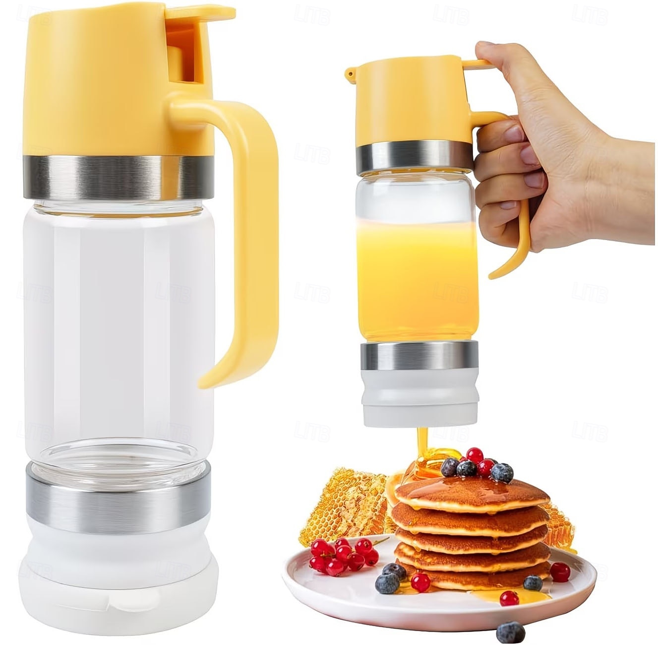 skleněný dávkovač medu se základnou &rukojeť, sklenice na sirup/med bez kapání, skleněná konvice o objemu 355 ml vhodná na kávu, čaj, pro, nádoba na med bez rozlití pro stolní nebo komerční použití 2026 - $32.99 –P3