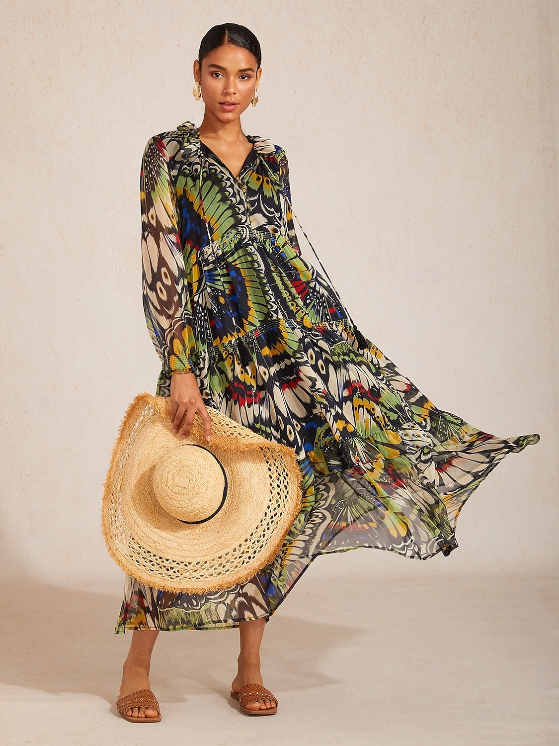 Jungle Butterfly Flowy Chiffon Maxi Dress 2026 - $171.99 –P1