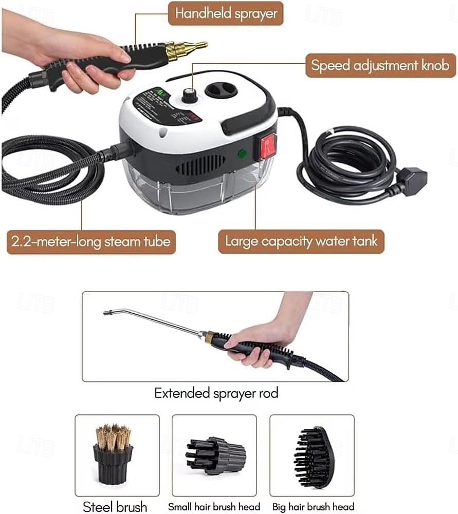 Aparat de curățat cu abur sub presiune portabil de 2500 W, cu 6 viteze mari de curățare cu abur sub presiune și temperatură, cu 3 capete de perie pentru curățarea mașinii, casei și bucătăriei 2026 - $69.99 –P10