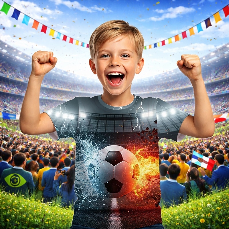 Jungen 3D Grafik Fußball Fußball-T-Shirts T-Shirt Kurzarm 3D-Druck Sommer Frühling Sport Mode Streetwear Kinder 4-12 Jahre Rundhalsausschnitt Lässig Täglich Outdoor Normale Passform 2026 - $15.99 –P2
