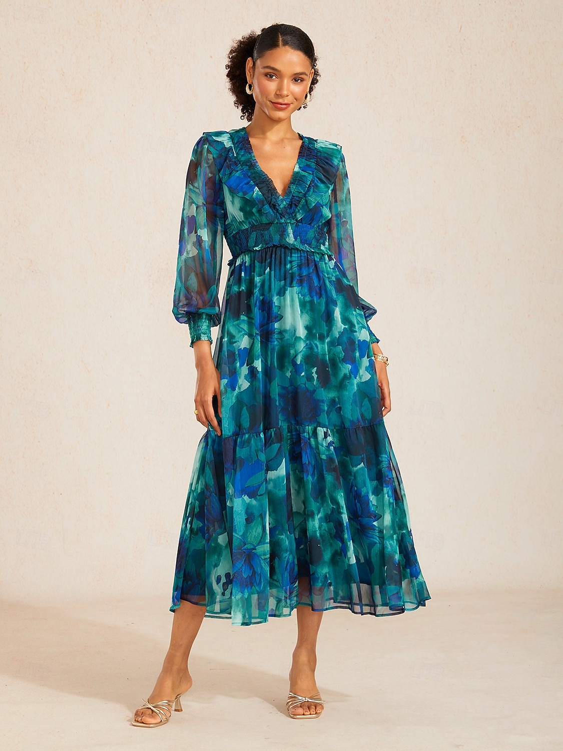 Ocean Bloom Reverie böljande maxiklänning i chiffong 2026 - $159.99 –P4