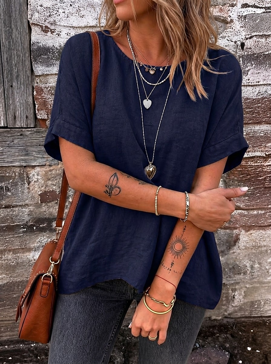 Women's Tee Top Solid Color Vintage Stylish Casual Short Sleeve Boat Neck Regular Tops Daily Going out Vacation Wear Khaki Navy Blue Olive Mint Green Dark Green Summer Spring 2026 - $21.99 –P9