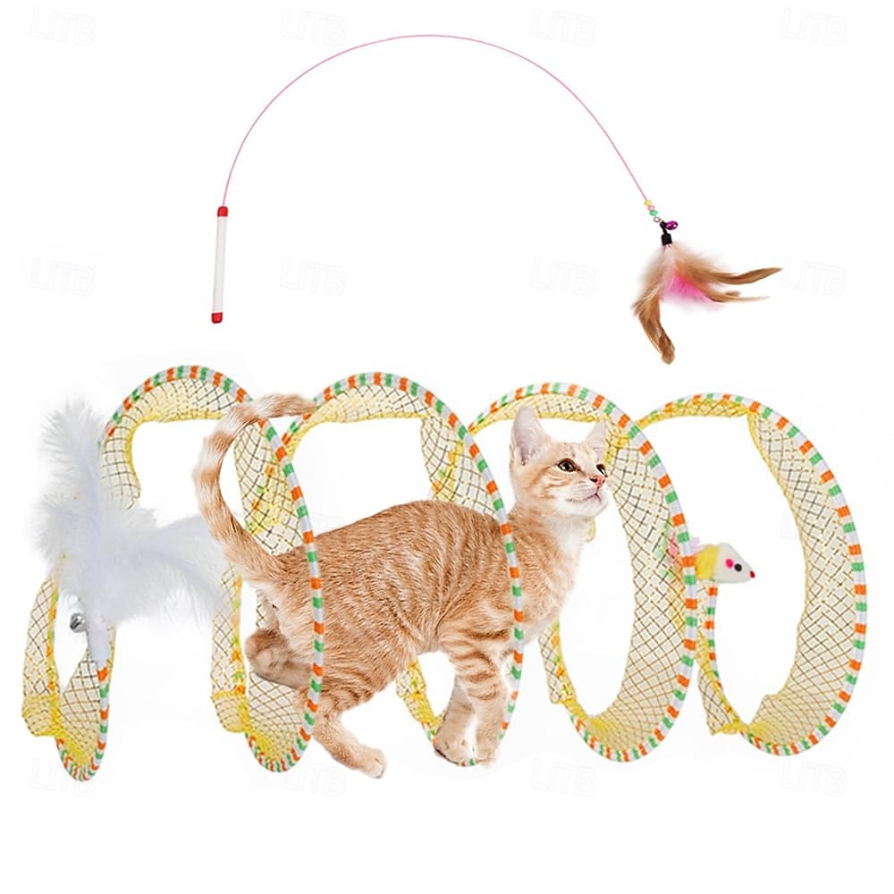 Tunnel a molla per gatti, tunnel a spirale pieghevole per il gioco autonomo con giocattoli a forma di topo e piume per gattini, conigli e cuccioli da interno. del 2026 a $19.99 –P7