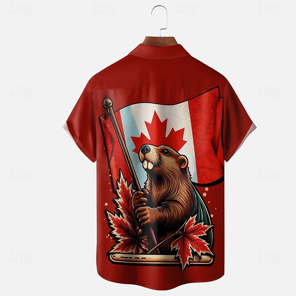 Canada Day Men's Maple Leaf Beaver National Flag Shirt Summer Shirt ...