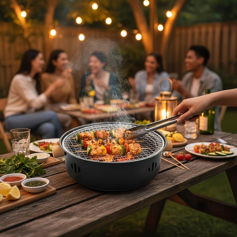 4-delt kullgrillsett i rustfritt stål, bærbar sammenleggbar kullgrill, multifunksjonell innendørs utendørs kjøttstekehylle, essensielt grillverktøy for familiesammenkomster, uunnværlig 2026 - $21.99 –P8