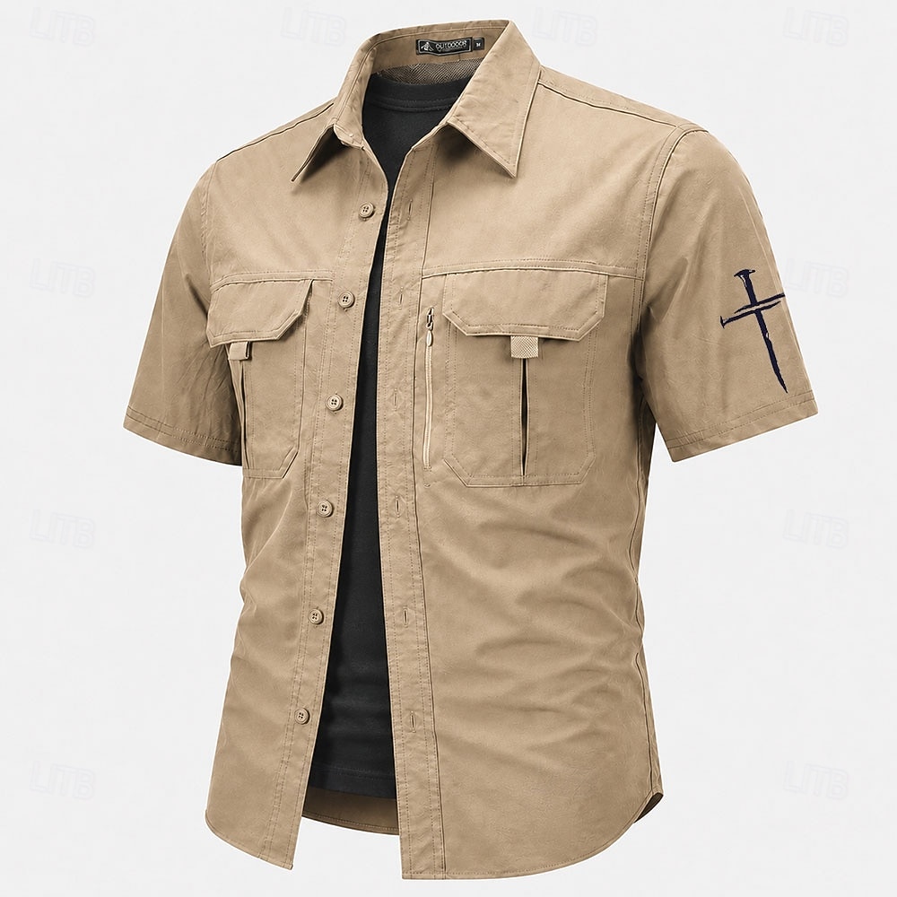 Men's Cross Fishing Shirts Cargo Shirt Utility Shirt Short Sleeve Sports & Outdoors Tactical Outdoor Streetwear Spring & Summer Shirt Collar Quick Dry Mesh Black Light Green Army Green Navy Blue Brown 2026 - $27.99 –P3
