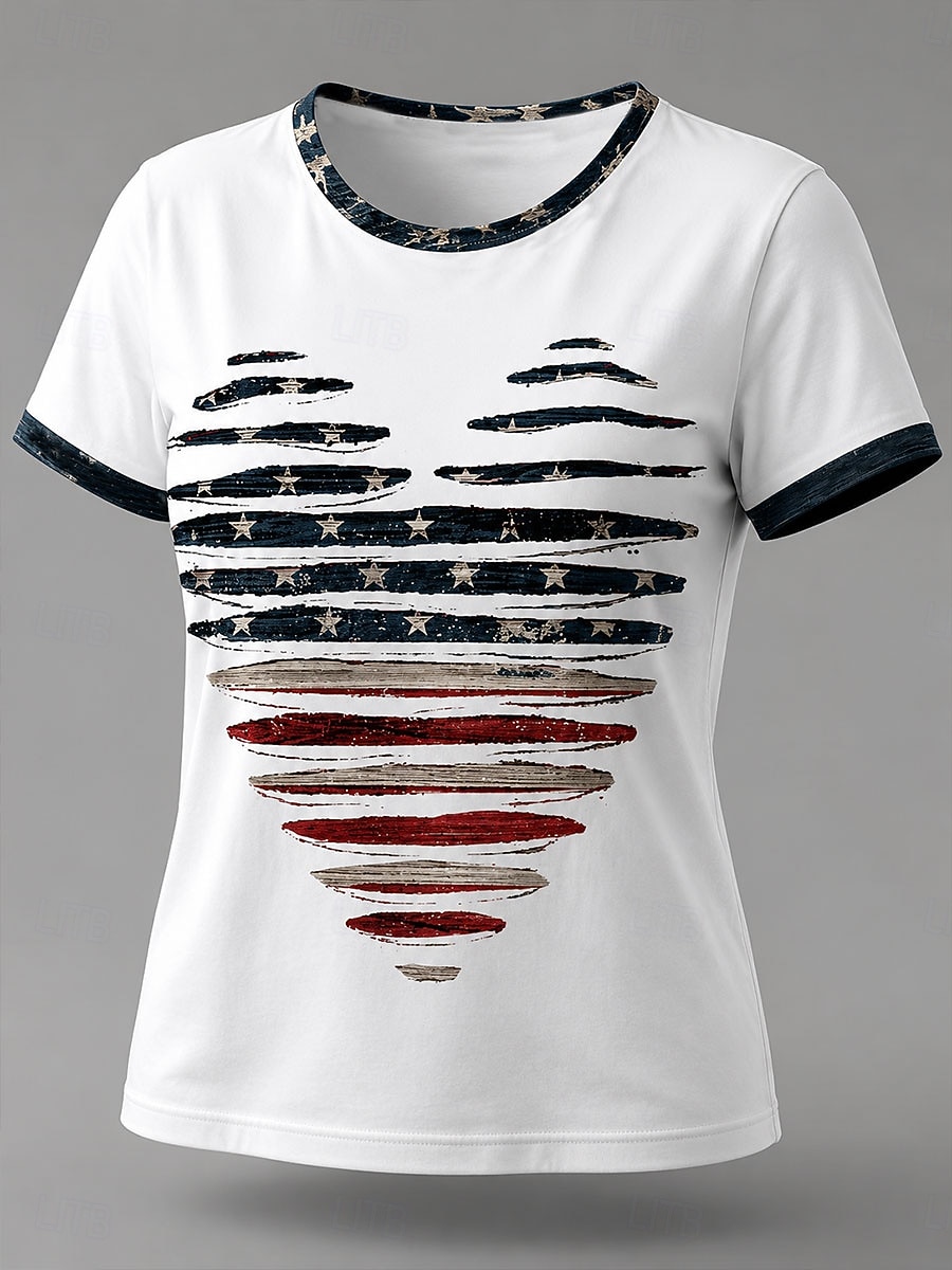 American Independence Day Women's T Shirt Print Graphic Flag Letter Vintage Fashion Stylish Short Sleeve Crew Neck Regular Tops Casual Daily Weekend Blue White Gray Summer Spring Fall 2026 - $21.99 –P2