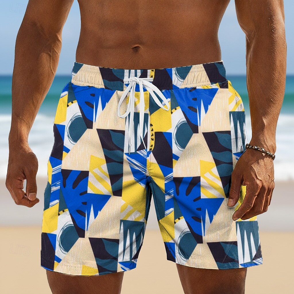 Men's Geometric Swim Trunks Bathing Suits Swim Shorts Board Shorts Mid Waist Hawaiian Daily Beach Vacation Wear Side Pockets Mesh Lining Elastic Drawstring Waist Designer Clothing Apparel 2026 - $20.99 –P2