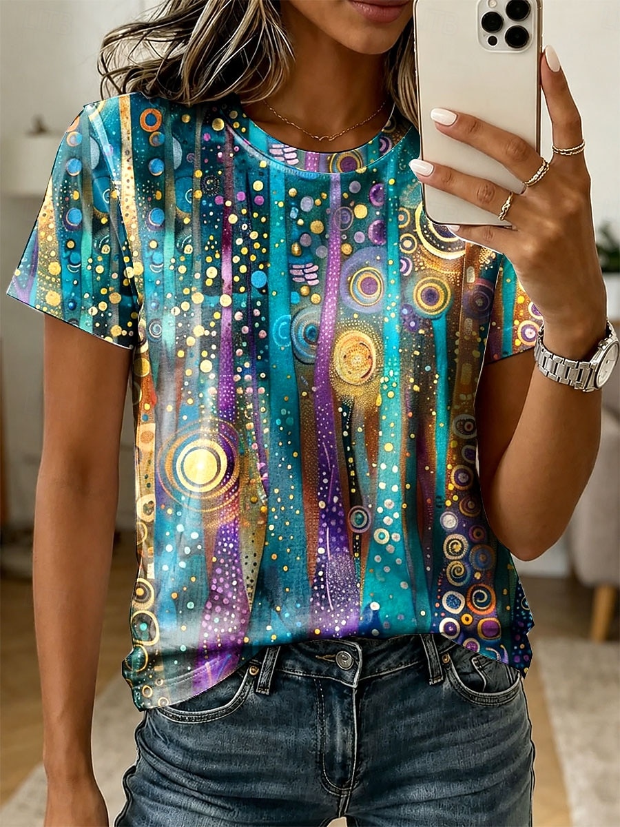 Mujer Camiseta Estampado Graphic Abstracto Vintage Elegante Clásico Manga Corta Cuello Barco Tops regulares Casual Diario Fin de semana Azul Piscina Morado Naranja Verano Primavera 2026 - $21.99 –P3