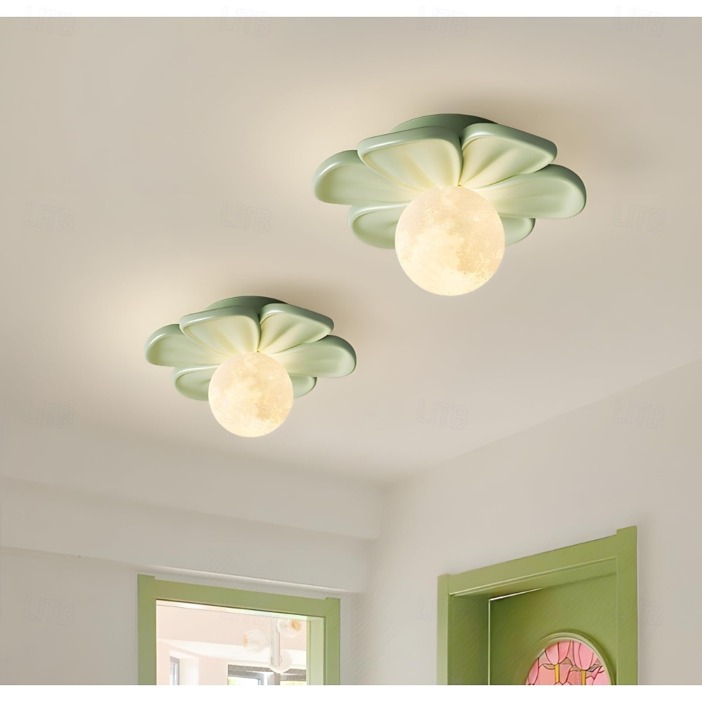 Lampă de tavan semi-încastrată, corp de iluminat modern pentru hol, cu floare verde din rășină, bec inclus, lumini 3D cu lună pentru insulă de bucătărie, dormitor, living, verandă, coridor 2026 - $90.99 –P16