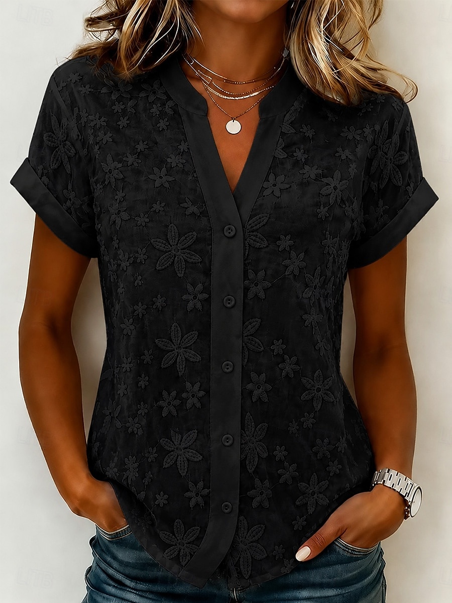 Per donna Camicia Pizzo Tinta unica Vintage Elegante Senza Maniche Scollo a V Top Regolari Casuale Blu Nero Bianco Cachi Estate Primavera del 2026 a $25.99 –P4