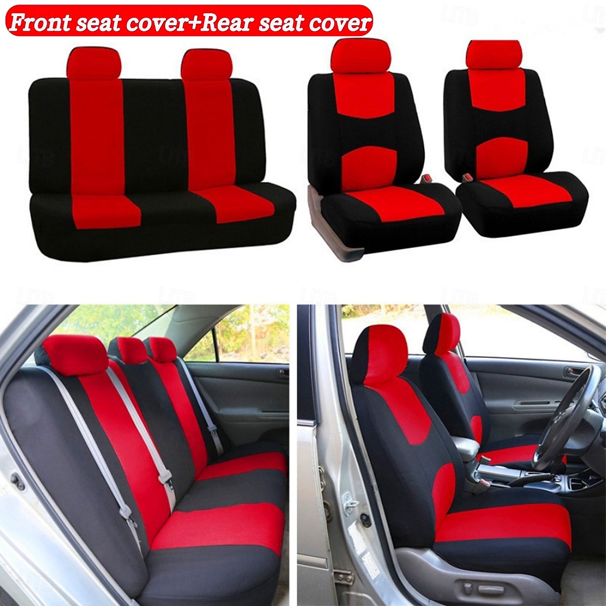 Universal Car Seat Covers Full Set, Breathable Cloth Automotive Seat Protectors with Sporty Two-Tone Design, Airbag Compatible Interior Accessories for Most Sedan, SUV, Truck, Van, 9PCS 2026 - $26.99 –P5