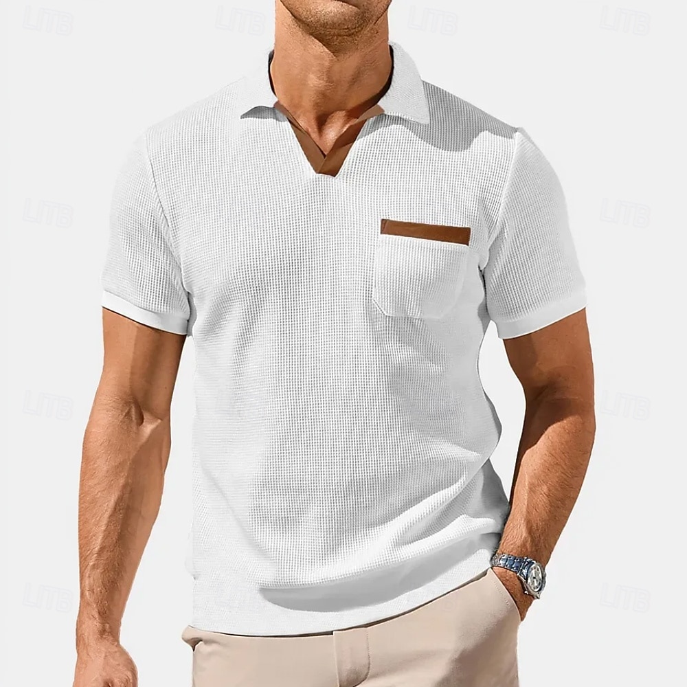 Bărbați Tricouri polo Waffle Texturat Casual Concediu Rever Manșon scurt Modă De Bază Simplu Nasturi Moale Vară Primăvară Negru Alb Gri Tricouri polo Waffle 2026 - $22.99 –P2