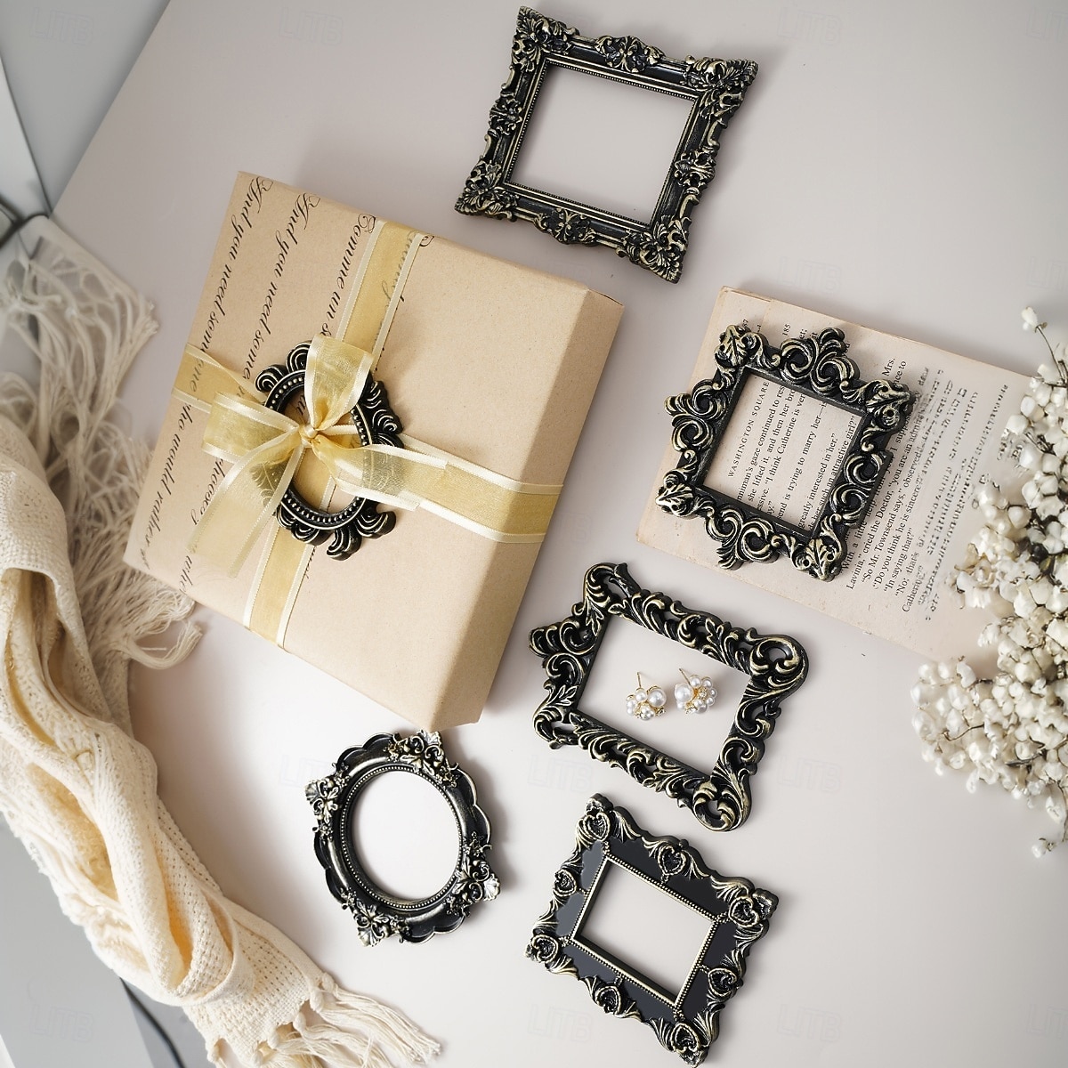 1PC, Black and Gold Mini Engraved Decorative Picture Frame Body, Resin Material DIY Decorative Small Item, Suitable for Photography Decoration Props, Wedding, Party and Other Scene Arrangements 2026 - $9.99 –P2