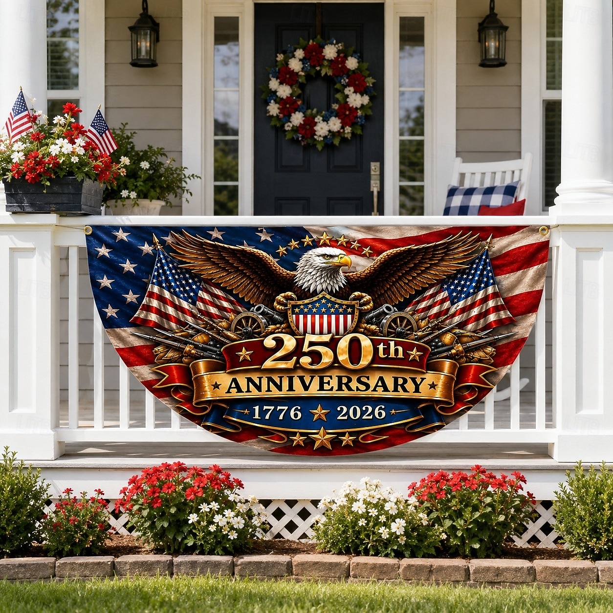 Wimpelkette zum 250. Jahrestag der Unabhängigkeit der USA (1776–2026), halbrunder Fächer, patriotische amerikanische Wimpelkette für den Außenbereich, z. B. für Haus, Veranda, Garten oder als Dekoration zum Unabhängigkeitstag. 2026 - $24.99 –P3