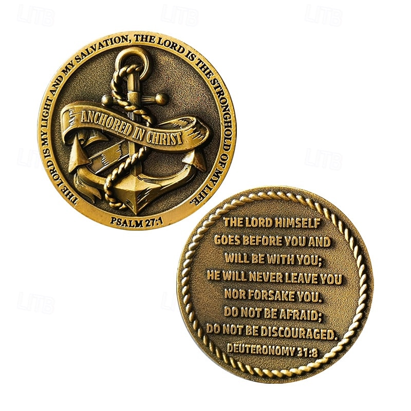 Pièce commémorative ancrée dans le Christ – pièce de défi de la foi chrétienne, psaume 27:1 &Deutéronome 31:8, objet religieux de collection, cadeau inspirant de 2026 ? $19.99 –P1