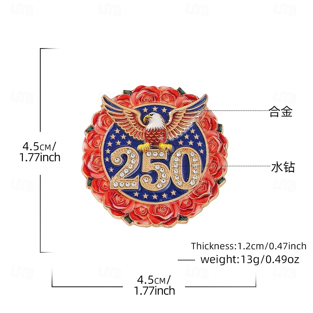 2 Stück US-Broschen zum 250. Jahrestag, patriotischer Adler &Rosenkranz-Anstecknadeln aus Emaille, Gedenkabzeichen mit Strasssteinen (USA 1776–2026), Sammlerstück zum Unabhängigkeitstag und Memorial 2026 - $15.99 –P3
