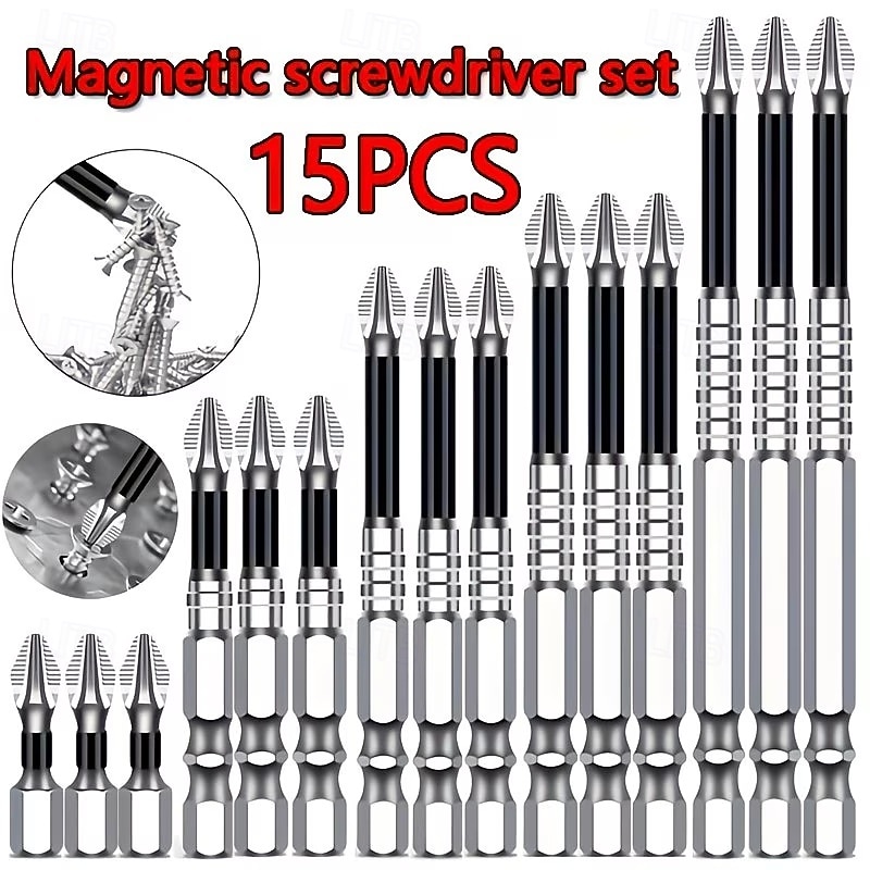 15pcs K5 Anti-Slip Shock-Resistant Threaded Drill Bit Set, Suitable for Electric Screwdrivers, High Hardness, Anti-Slip, Shockproof Magnetic Drill Bits, Compatible with Electric and Manual Drills 2026 - $13.99 –P1
