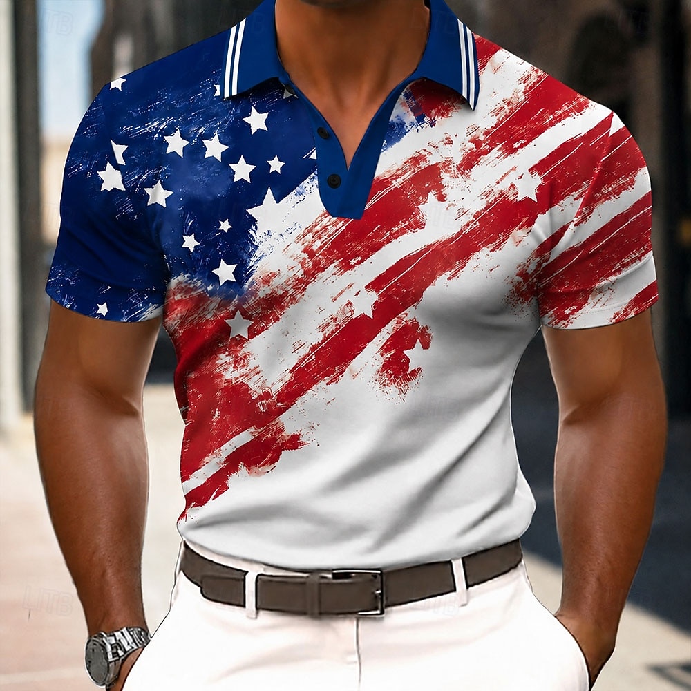 4 de julho de 2026 250º Homens American US Flag Pólo Manga Curta Camisas polo Camisas de colarinho Casual Ao ar livre Roupa Diária Impressão 3D Verão Azul Branco Azul Escuro de 2026 por $28.99 –P1