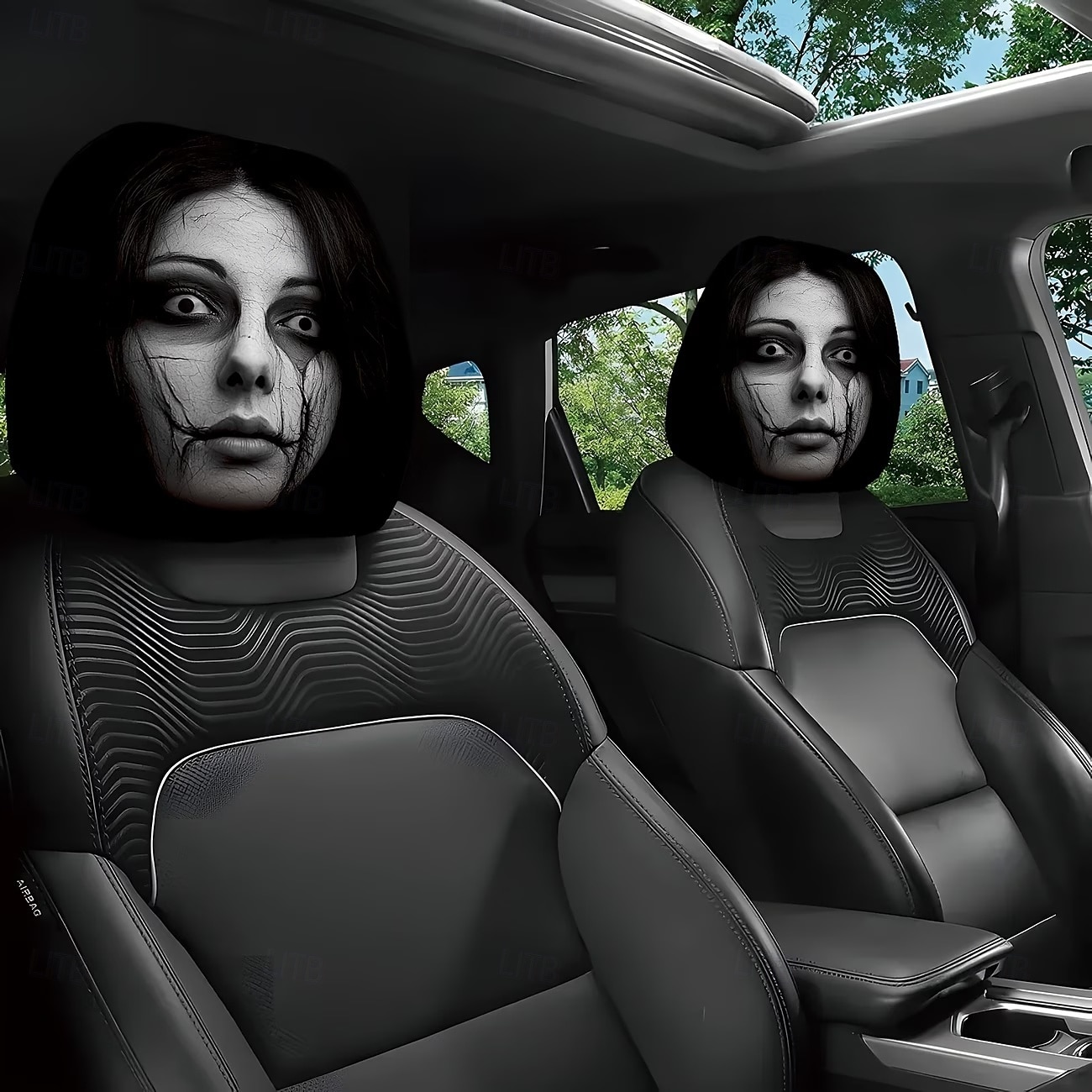 Conjunto de 2/4 capas engraçadas e assustadoras para encosto de cabeça de carro, com design de rosto horripilante. Ideal para pegadinhas nos bancos dianteiros, Halloween ou como presente de brincadeira. Capa de assento automotiva durável e elástica. de 2026 por $9.99 –P1